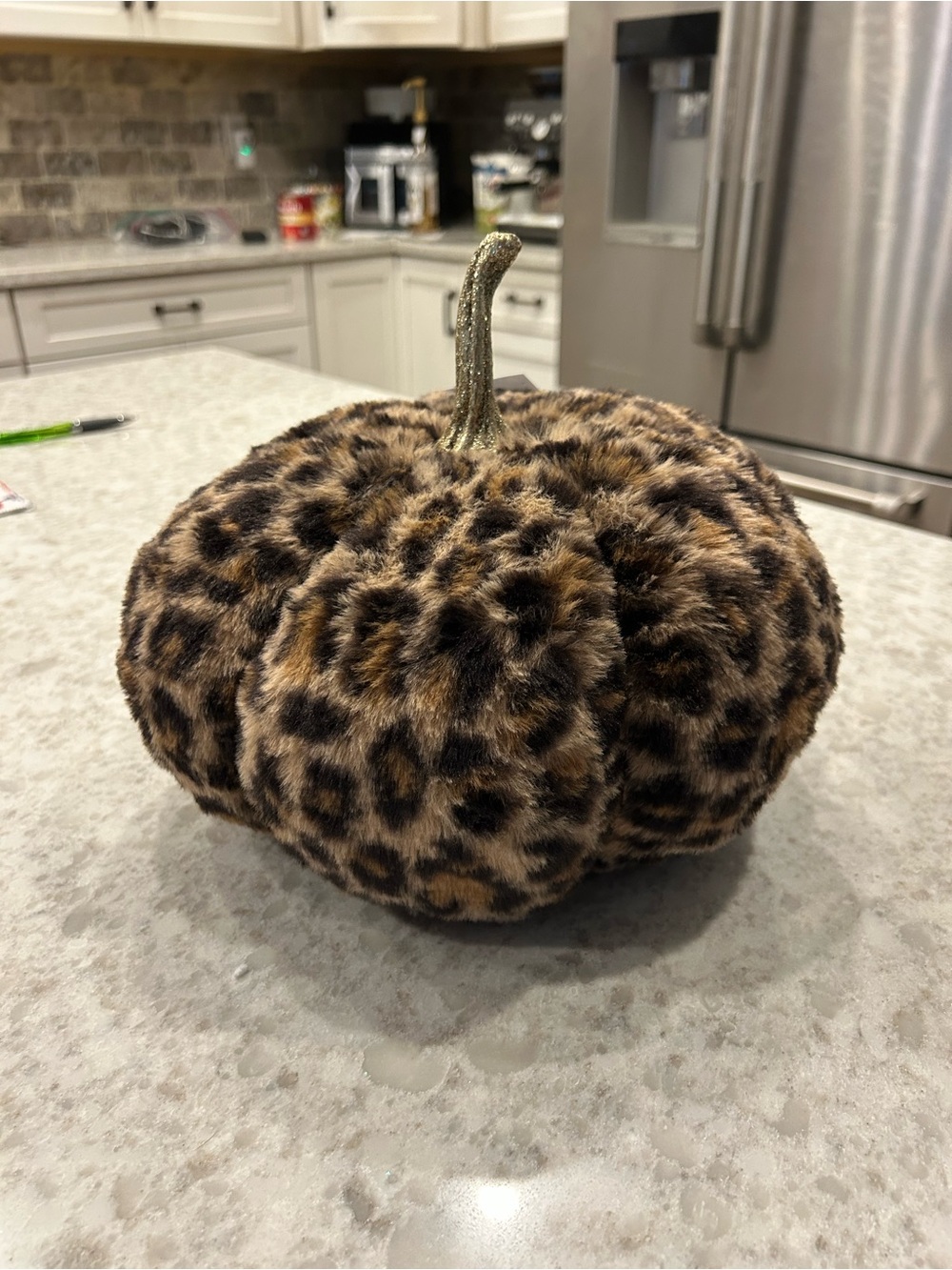 “New” Rachel Zoe Leopard-Print Plush Pumpkin with Gold Stem